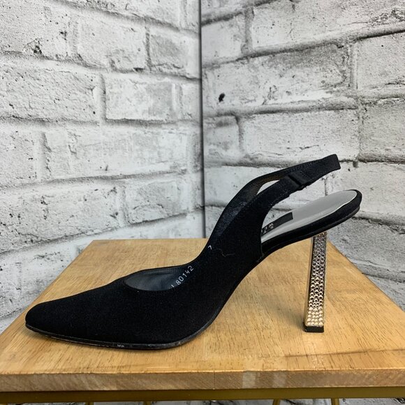 Stuart Weitzman Black Heels with Gold Accents - Picture 6 of 13